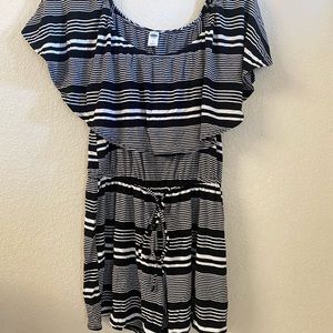 Black and white striped off the shoulder romper
